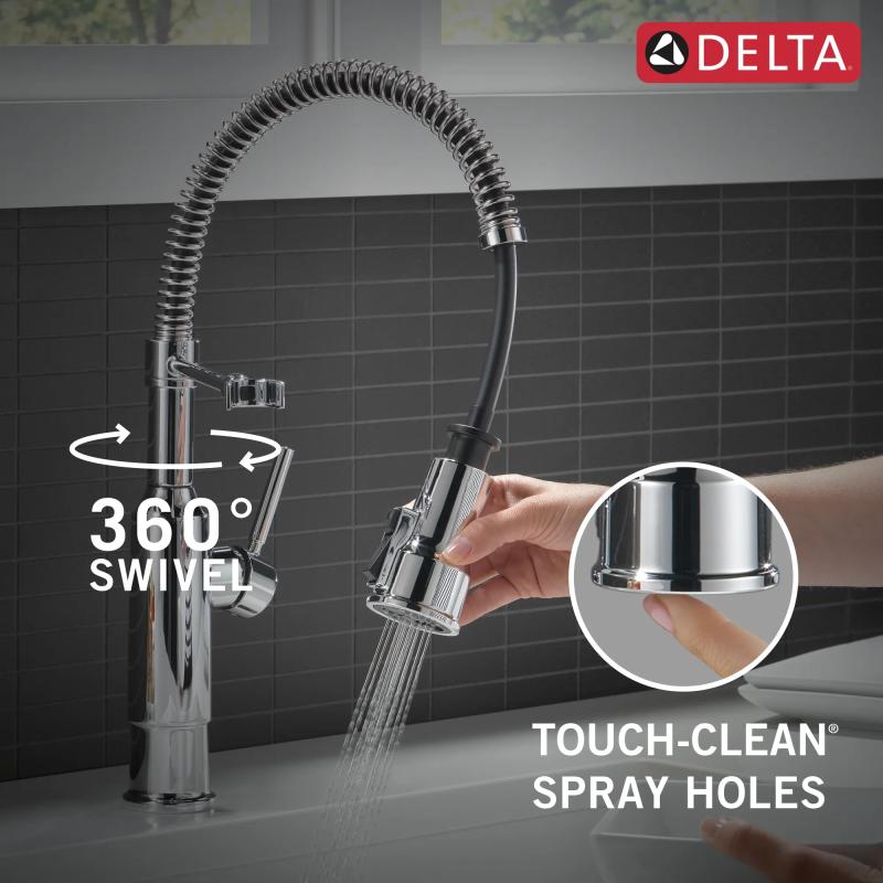 DELTA Theodora Single-Handle Pull-Down Spring Kitchen Faucet — Chrome