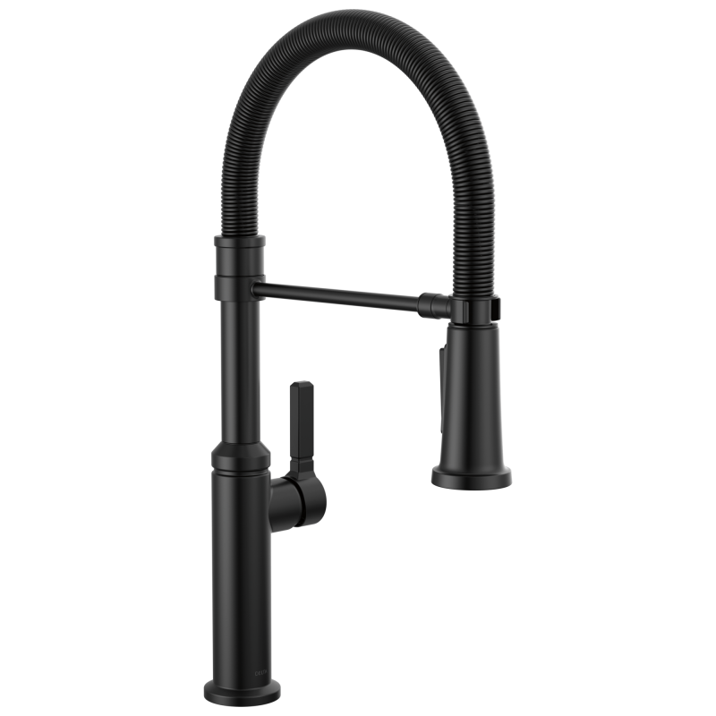 DELTA Rhett Single Handle Pull-Down Spring Kitchen Faucet — Matte Black