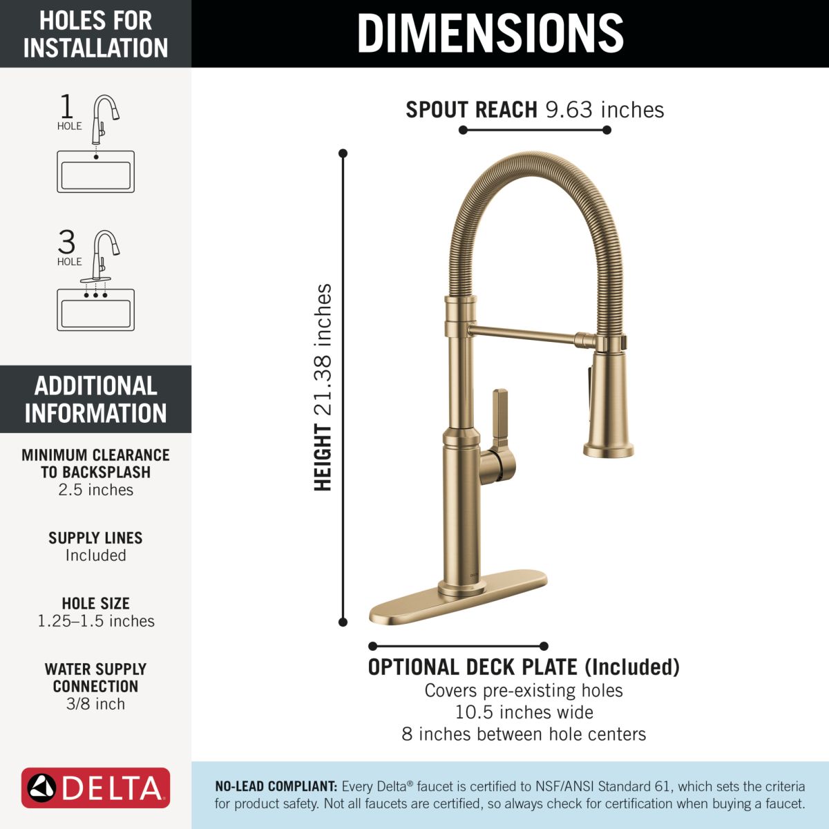DELTA Rhett Single Handle Pull-Down Spring Kitchen Faucet — Champagne Bronze