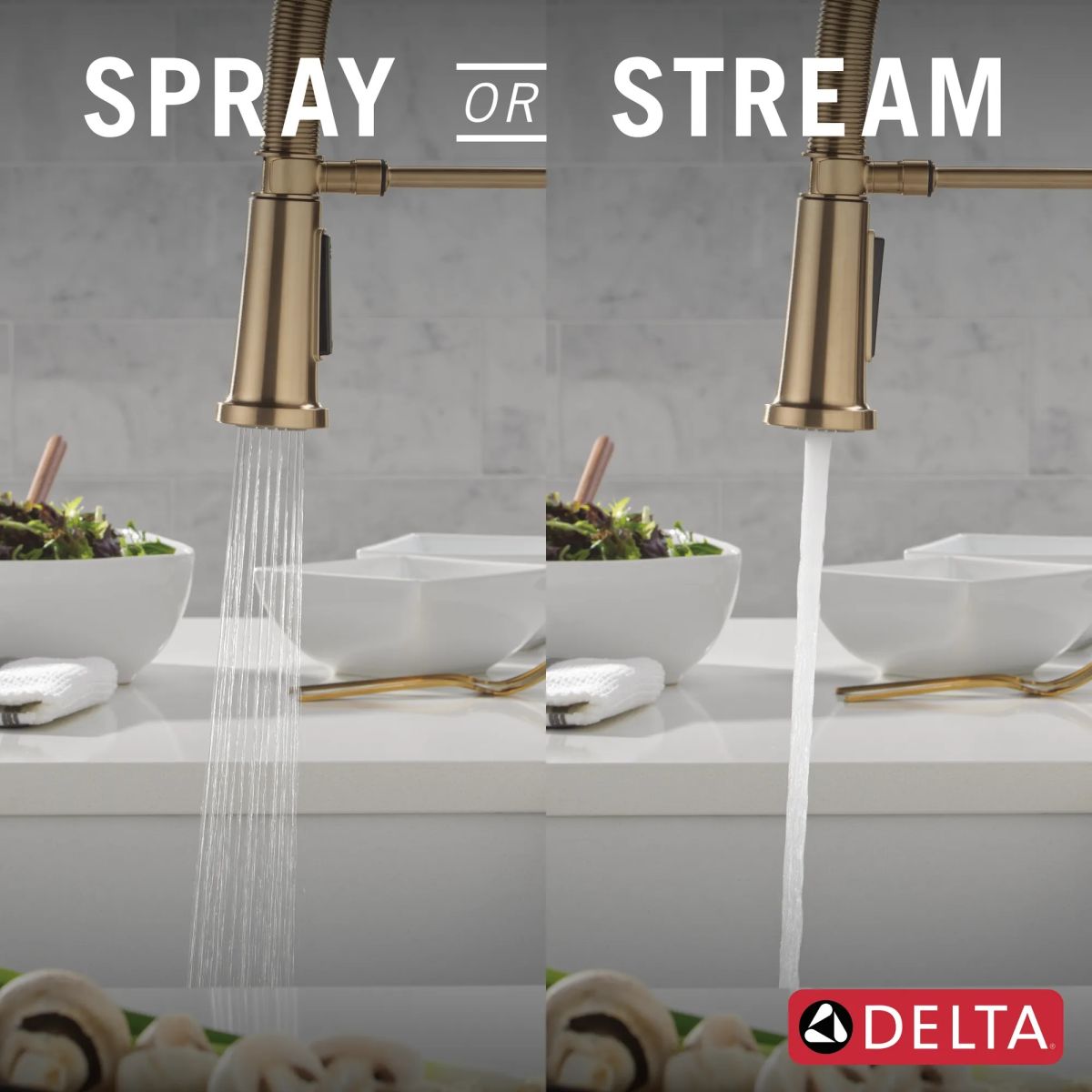 DELTA Rhett Single Handle Pull-Down Spring Kitchen Faucet — Champagne Bronze