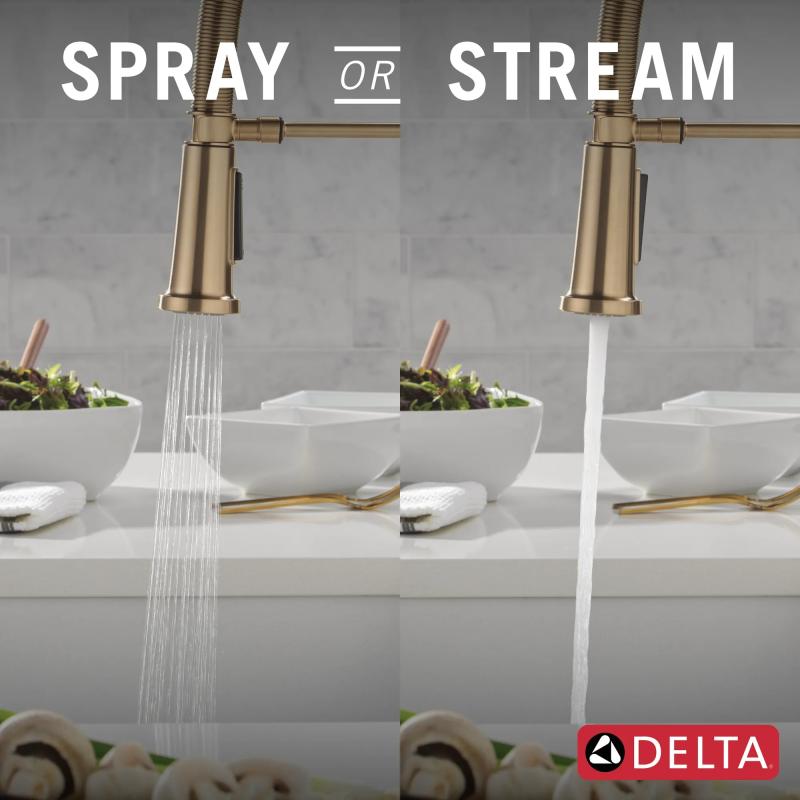 DELTA Rhett Single Handle Pull-Down Spring Kitchen Faucet — Champagne Bronze