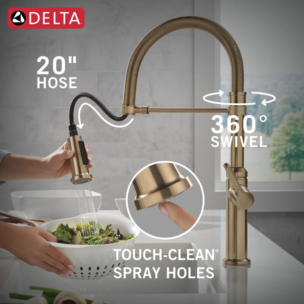 DELTA Rhett Single Handle Pull-Down Spring Kitchen Faucet — Champagne Bronze