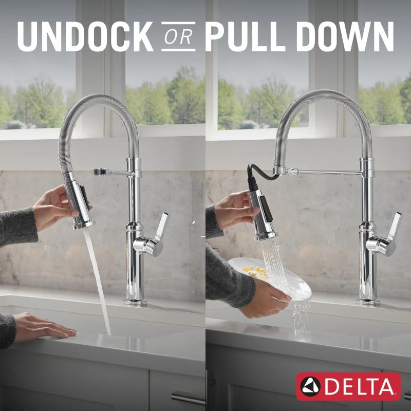 DELTA Rhett Single Handle Pull-Down Kitchen Faucet With Spring Spout — Chrome