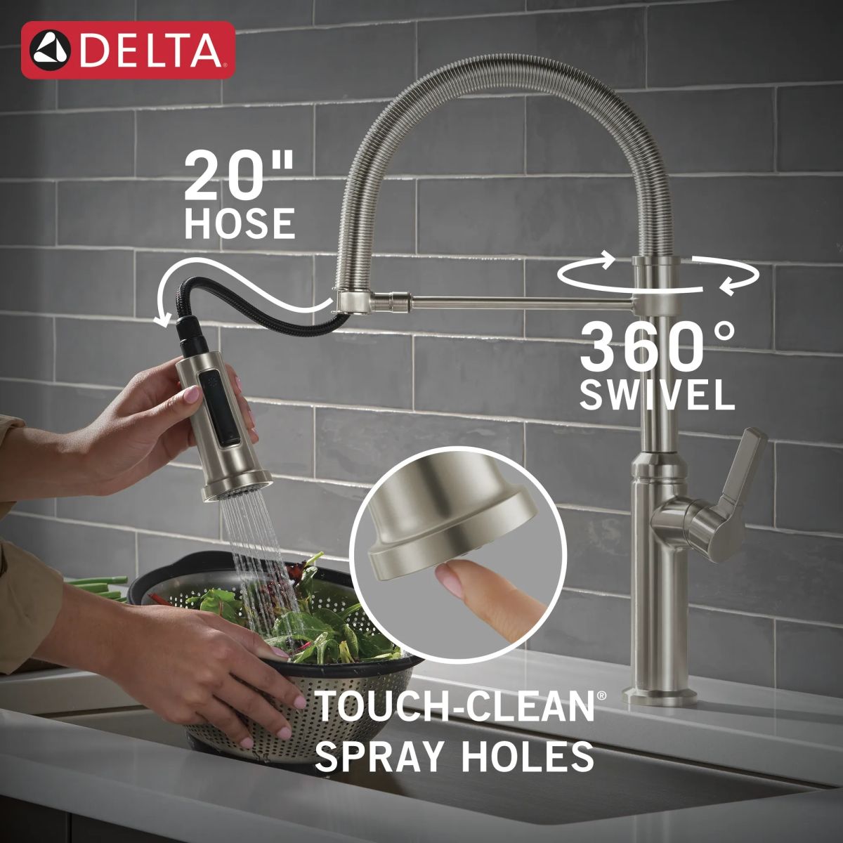 DELTA Rhett Single Handle Pull-Down Kitchen Faucet With Spring Spout — Stainless