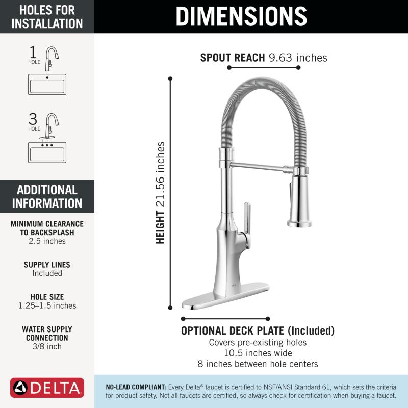 DELTA Ermelo Single Handle Pull-Down Kitchen Faucet With Spring Spout — Chrome
