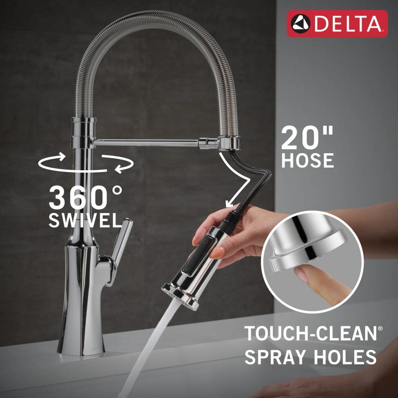 DELTA Ermelo Single Handle Pull-Down Kitchen Faucet With Spring Spout — Chrome