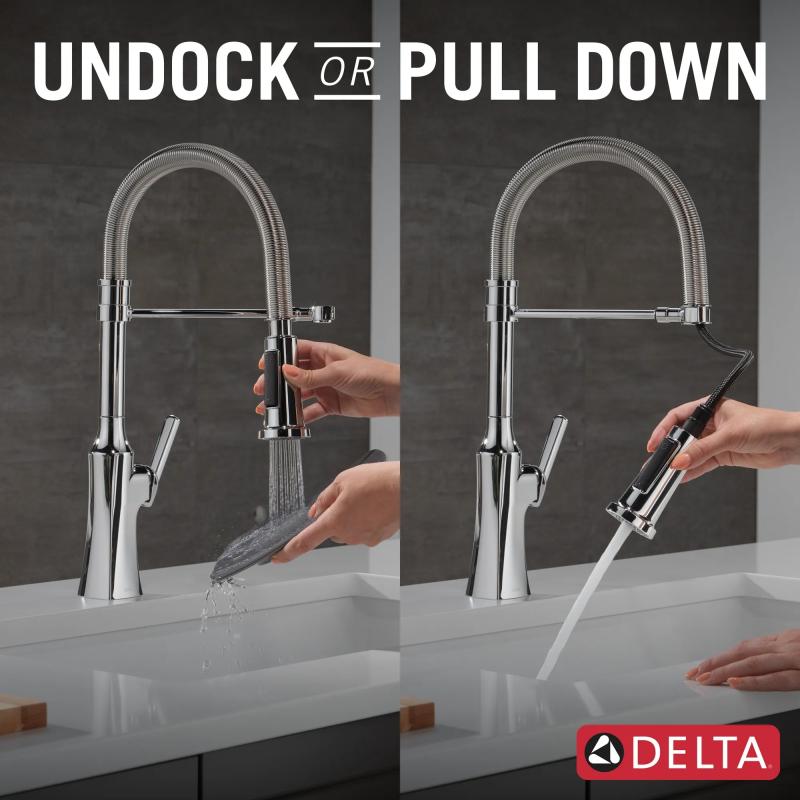 DELTA Ermelo Single Handle Pull-Down Kitchen Faucet With Spring Spout — Chrome