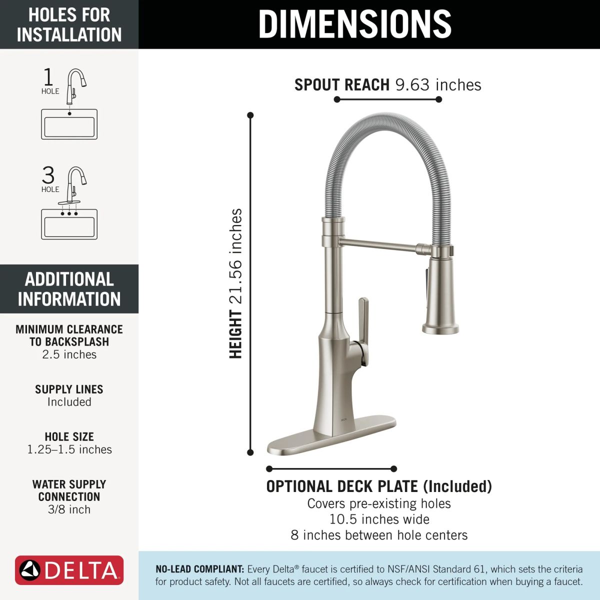 DELTA Ermelo Single Handle Pull-Down Kitchen Faucet With Spring Spout — Stainless