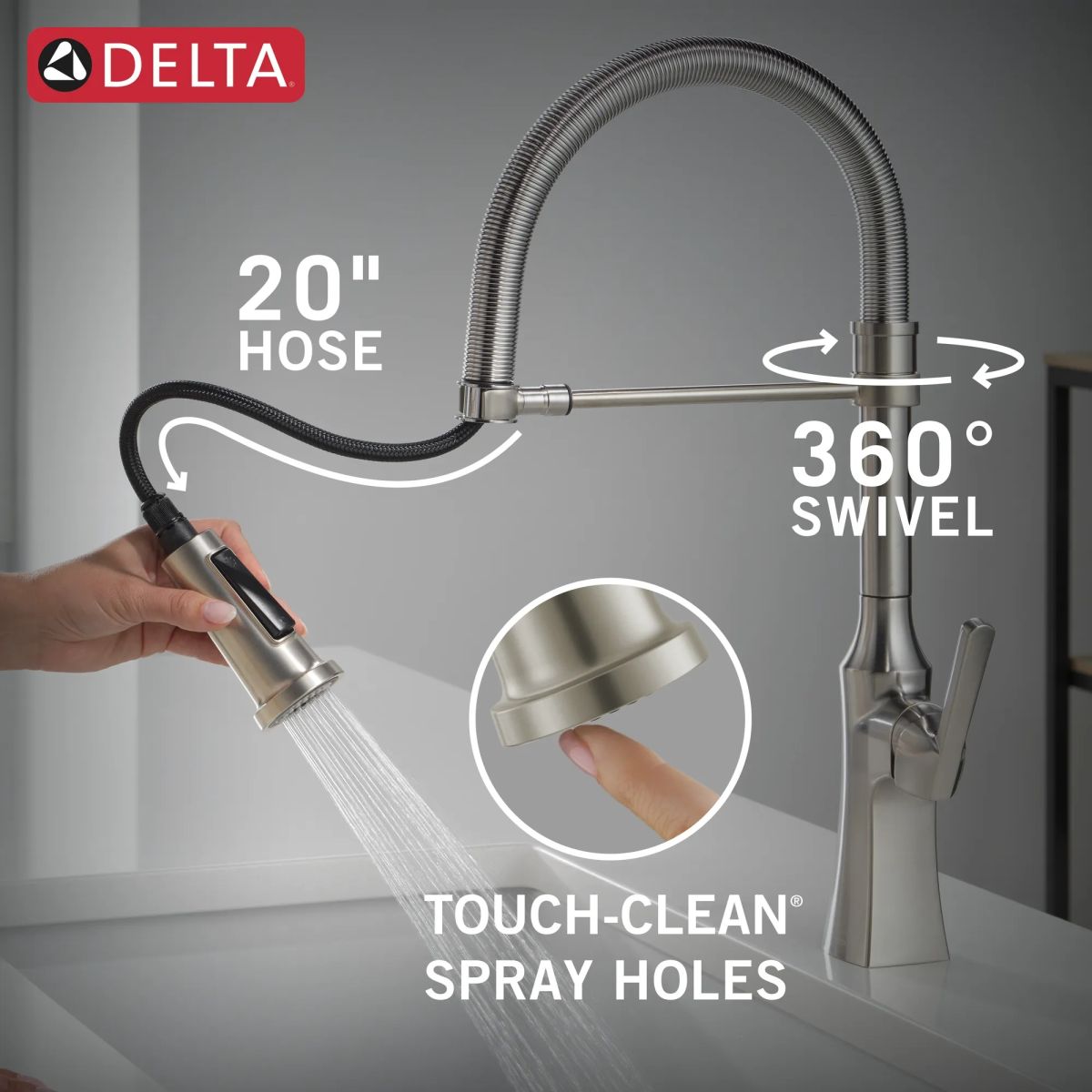 DELTA Ermelo Single Handle Pull-Down Kitchen Faucet With Spring Spout — Stainless