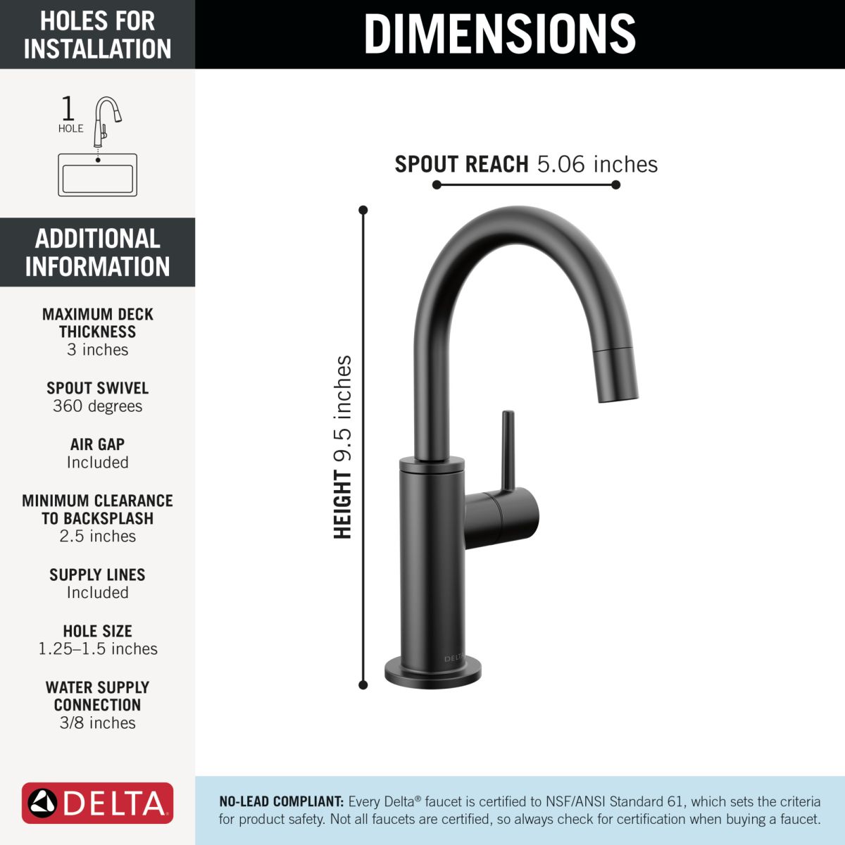 DELTA Other Contemporary Round Beverage Faucet — Matte Black