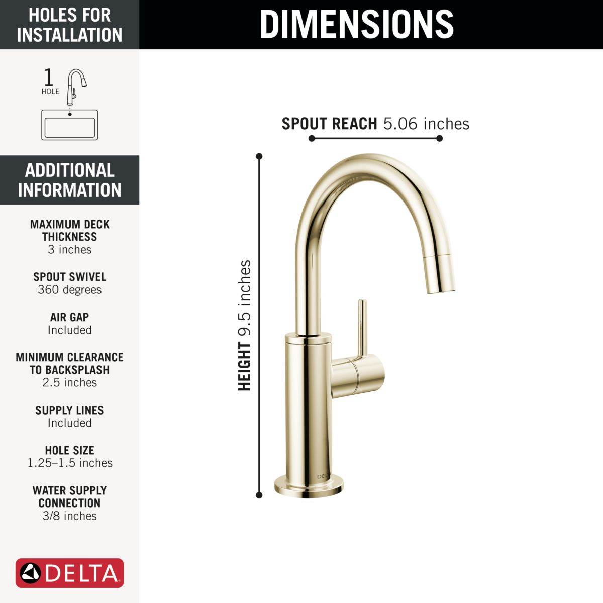 DELTA Other Contemporary Round Beverage Faucet — Polished Nickel