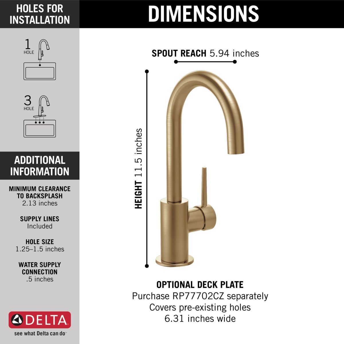 DELTA Trinsic True Bar Limited Swivel — Champagne Bronze