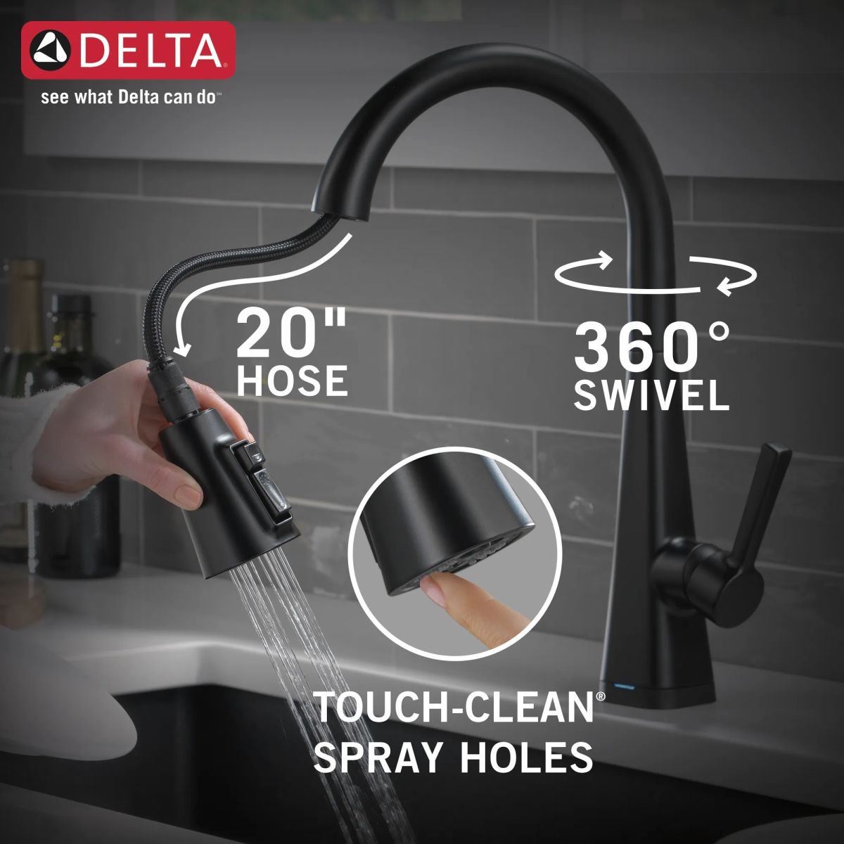 DELTA Lenta Single-Handle Pull-Down Kitchen Faucet with Touch2O Technology — Matte Black
