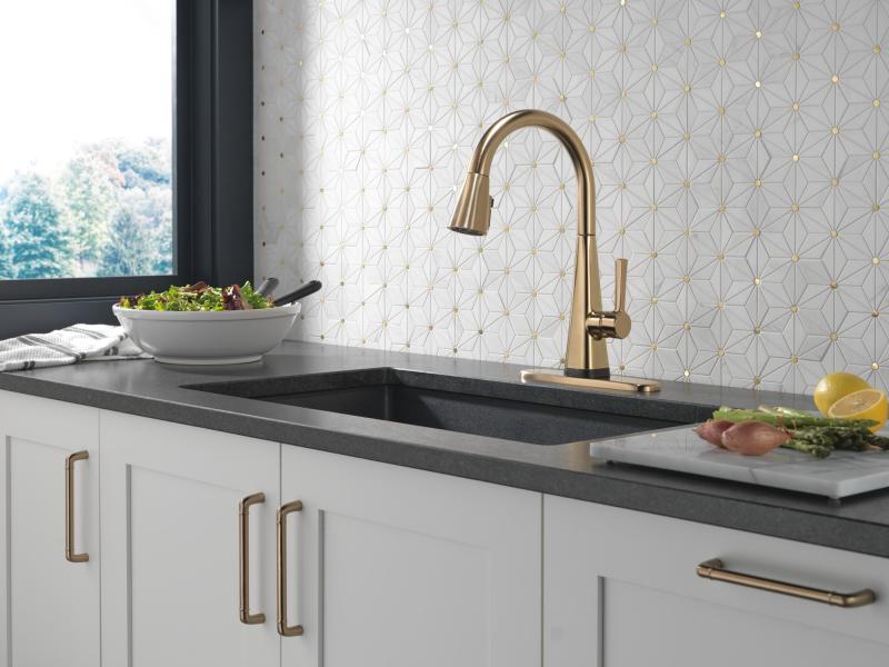 DELTA Lenta Single-Handle Pull-Down Kitchen Faucet with Touch2O Technology — Champagne Bronze