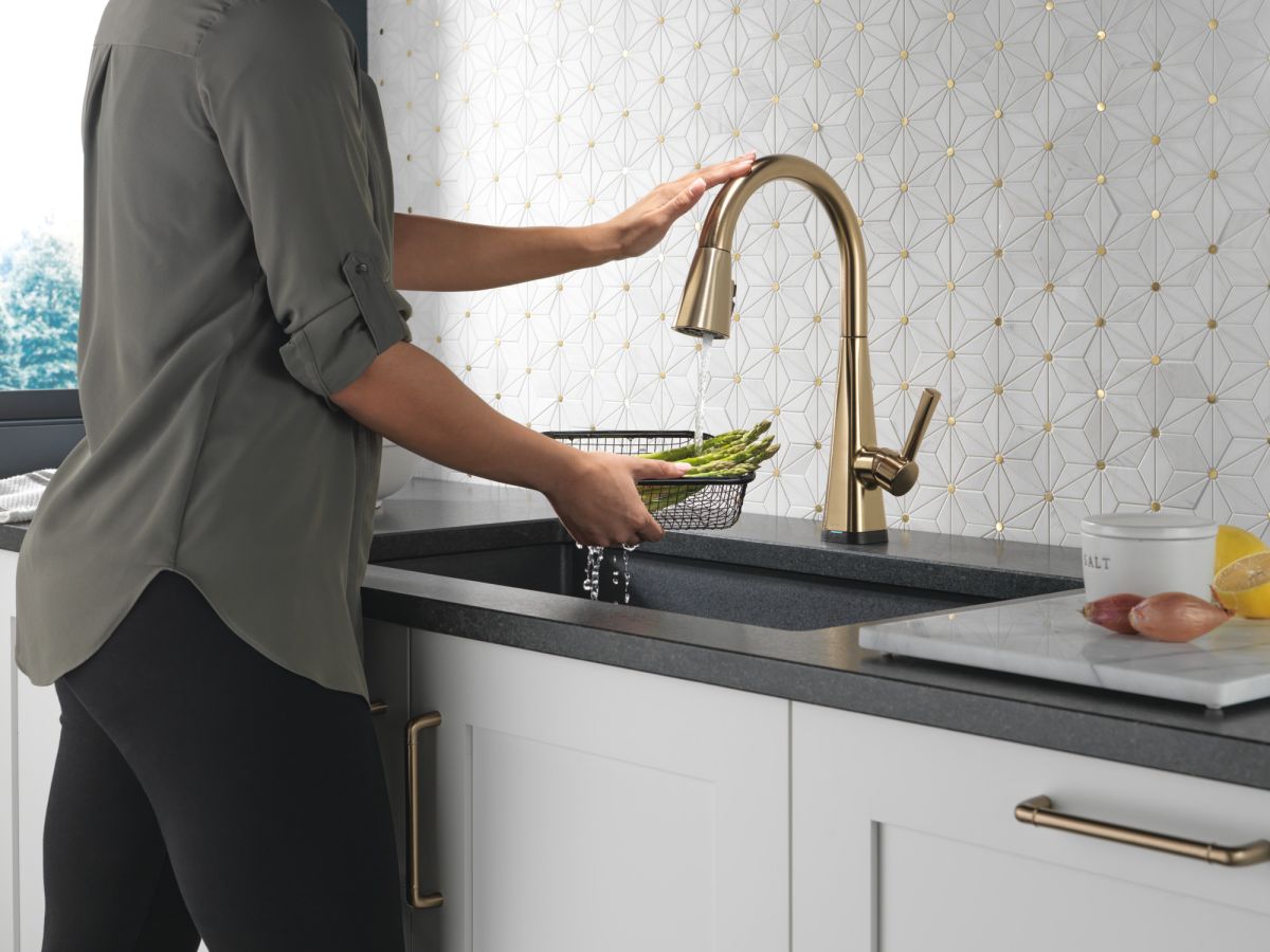 DELTA Lenta Single-Handle Pull-Down Kitchen Faucet with Touch2O Technology — Champagne Bronze