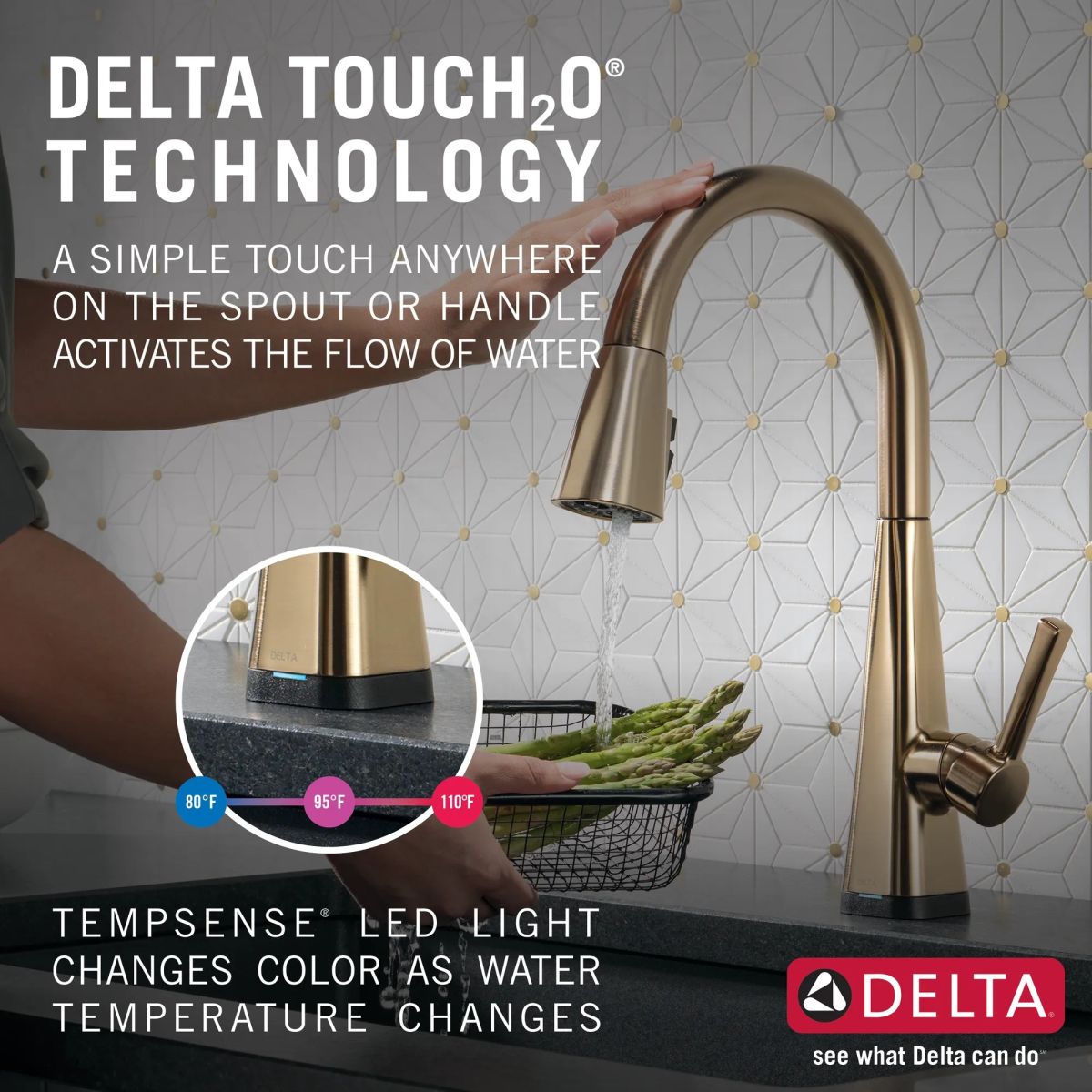 DELTA Lenta Single-Handle Pull-Down Kitchen Faucet with Touch2O Technology — Champagne Bronze