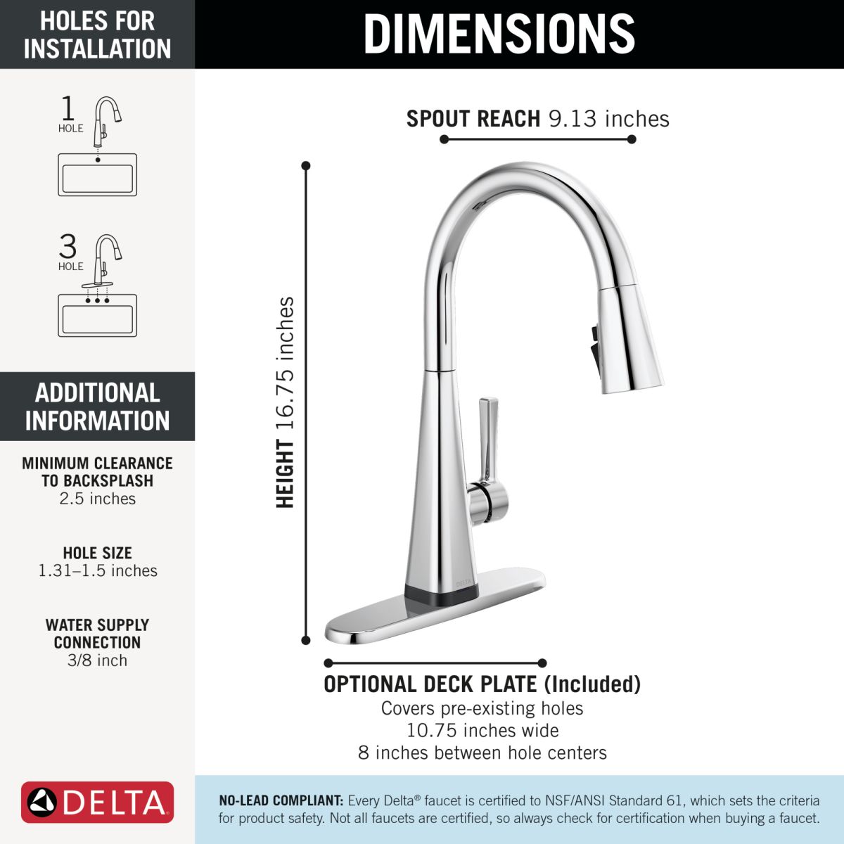 DELTA Lenta Single-Handle Pull-Down Kitchen Faucet with Touch2O Technology — Chrome