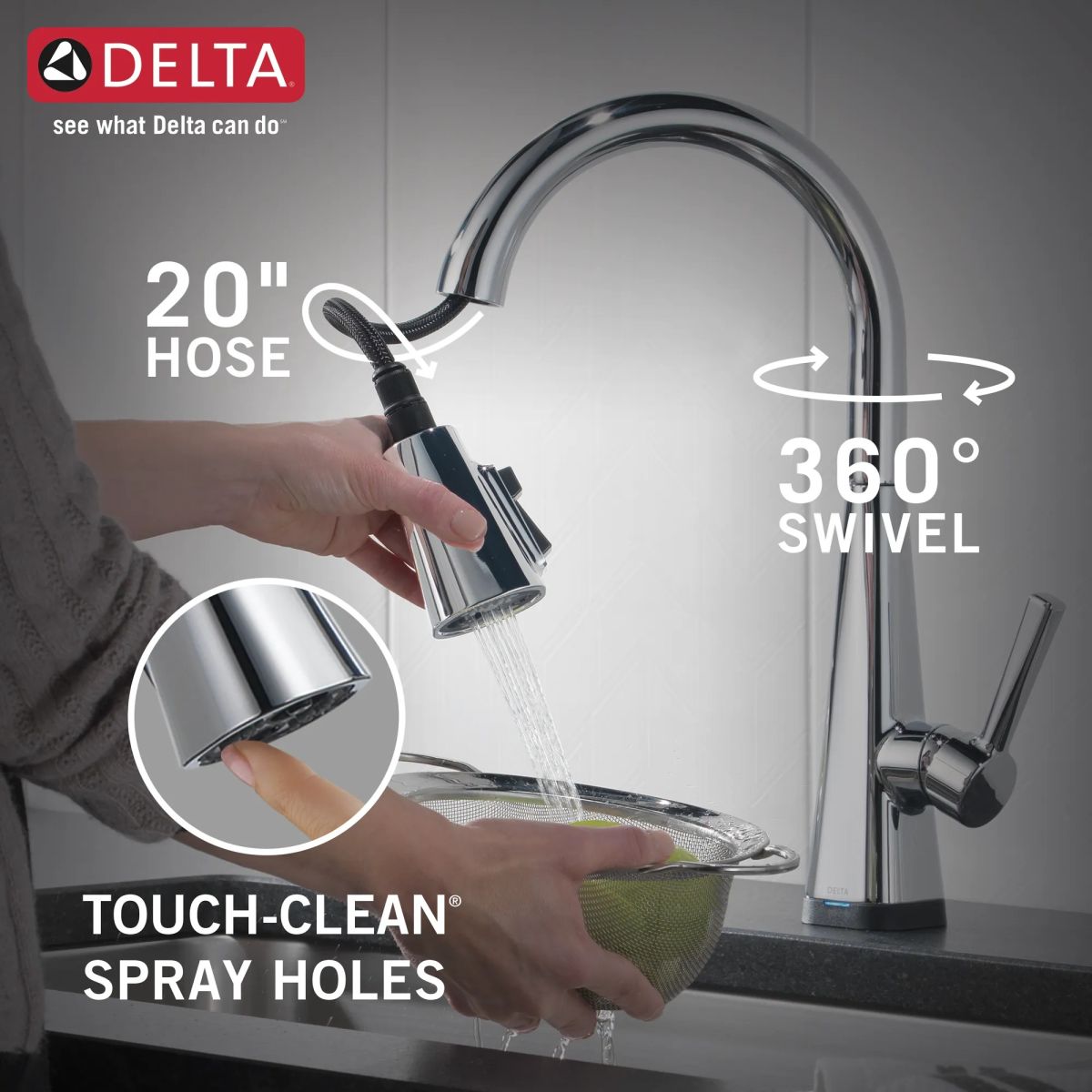DELTA Lenta Single-Handle Pull-Down Kitchen Faucet with Touch2O Technology — Chrome
