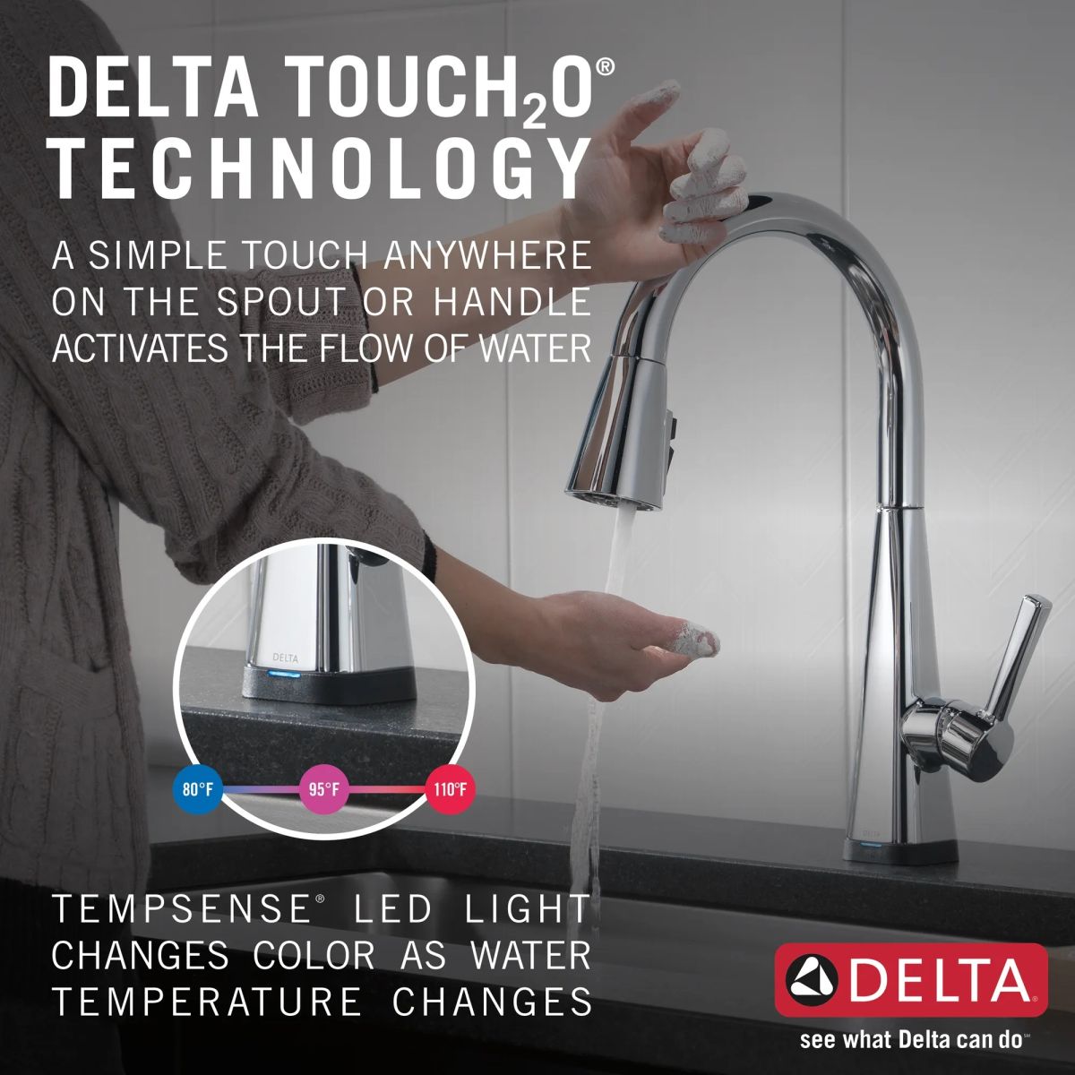 DELTA Lenta Single-Handle Pull-Down Kitchen Faucet with Touch2O Technology — Chrome