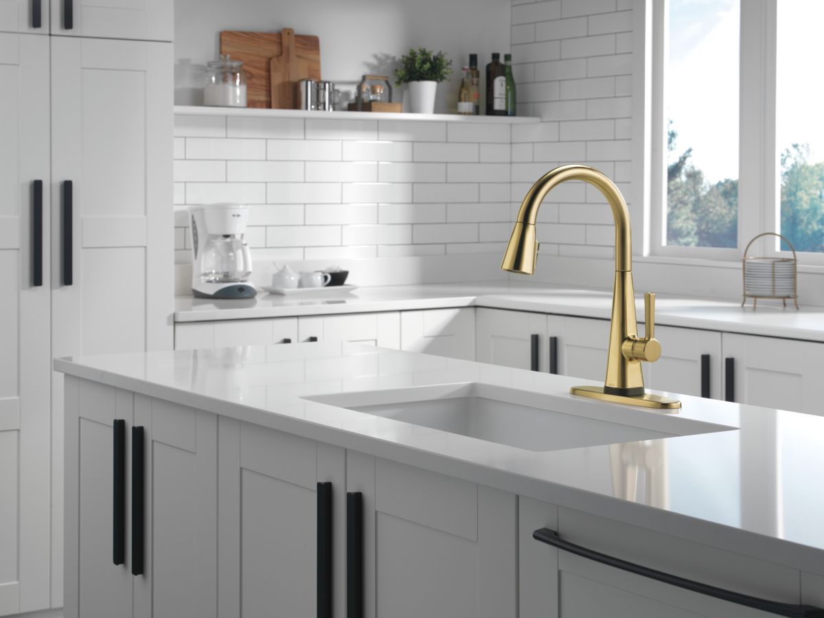 DELTA Lenta Single-Handle Pull-Down Kitchen Faucet with Touch2O Technology — Brushed Gold