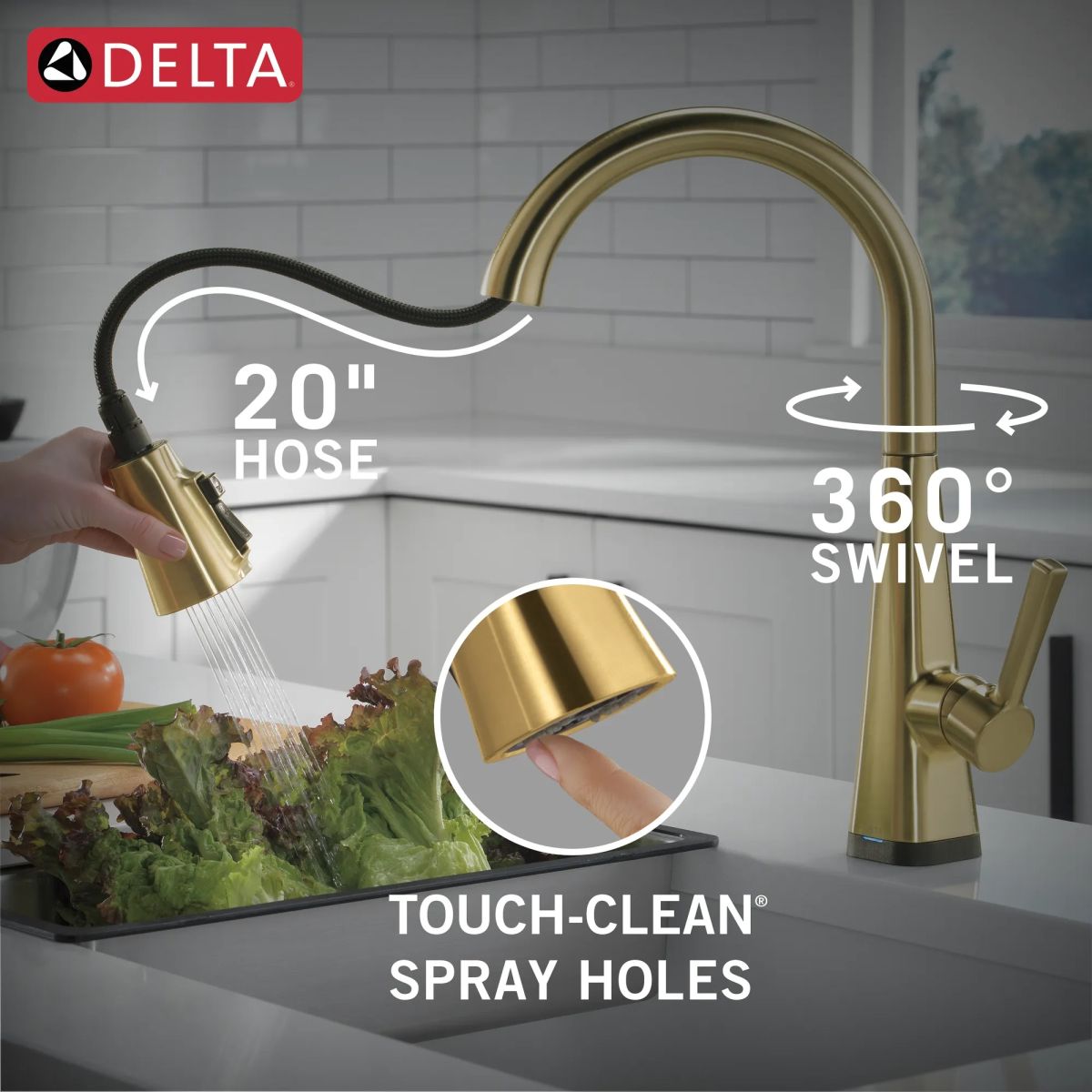 DELTA Lenta Single-Handle Pull-Down Kitchen Faucet with Touch2O Technology — Brushed Gold