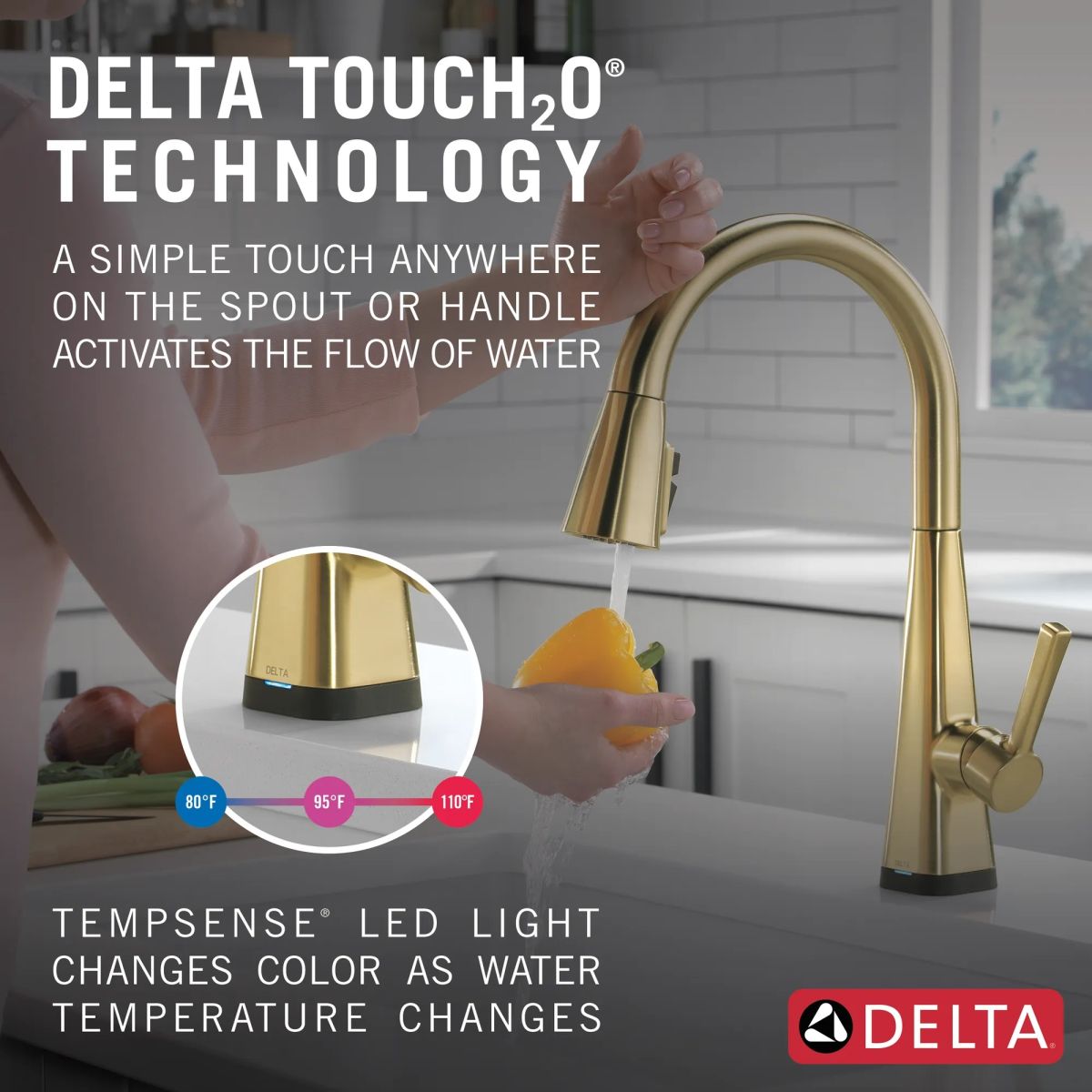 DELTA Lenta Single-Handle Pull-Down Kitchen Faucet with Touch2O Technology — Brushed Gold