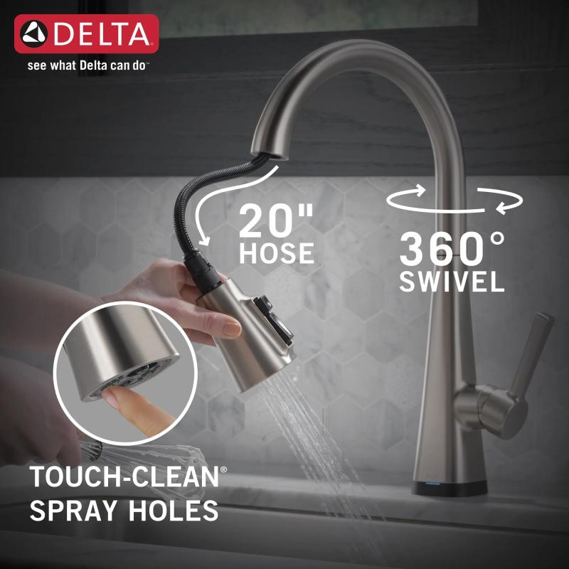 DELTA Lenta Single-Handle Pull-Down Kitchen Faucet with Touch2O Technology — Spotshield Stainless