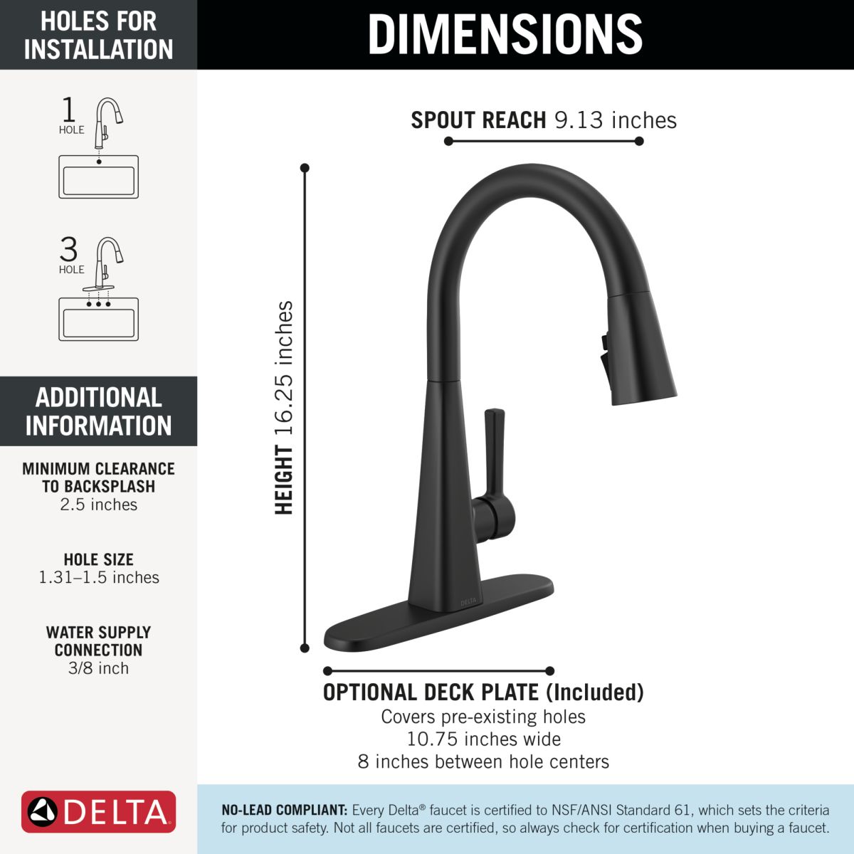 DELTA Lenta Single-Handle Pull-Down Kitchen Faucet — Matte Black
