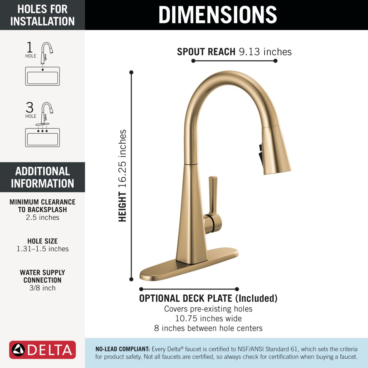 DELTA Lenta Single-Handle Pull-Down Kitchen Faucet — Champagne Bronze