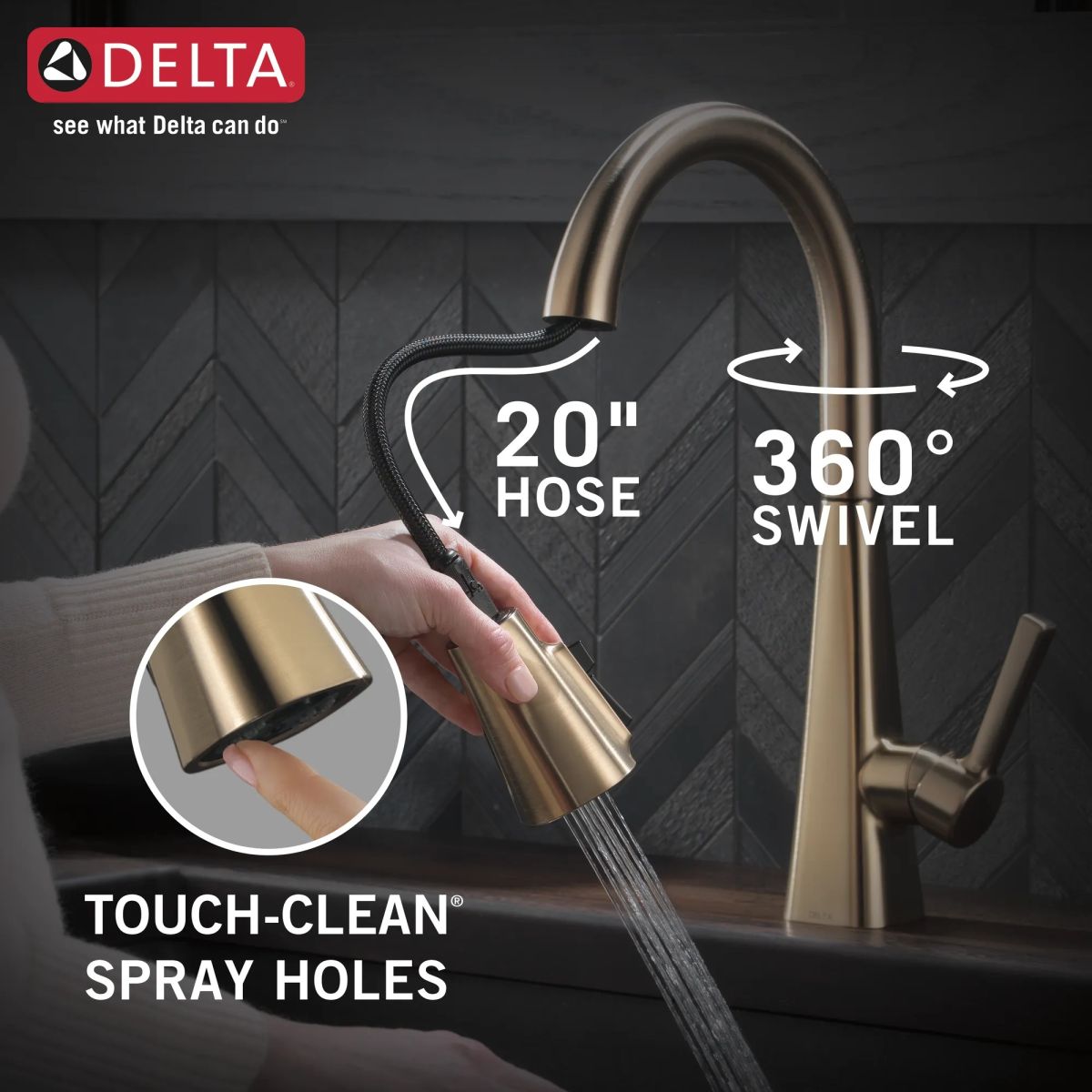DELTA Lenta Single-Handle Pull-Down Kitchen Faucet — Champagne Bronze