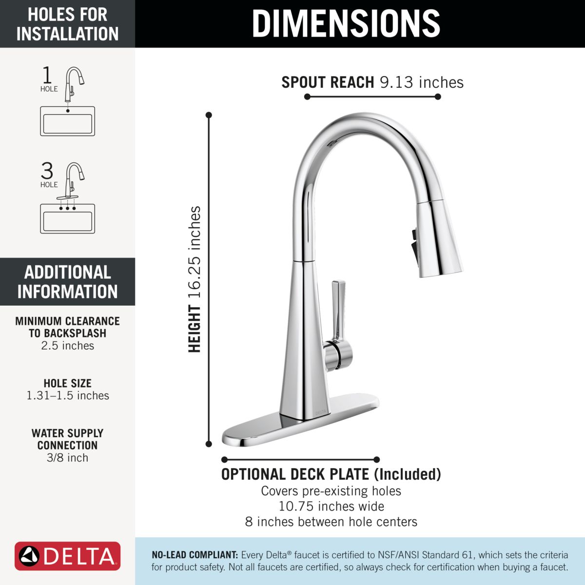 DELTA Lenta Single-Handle Pull-Down Kitchen Faucet — Chrome