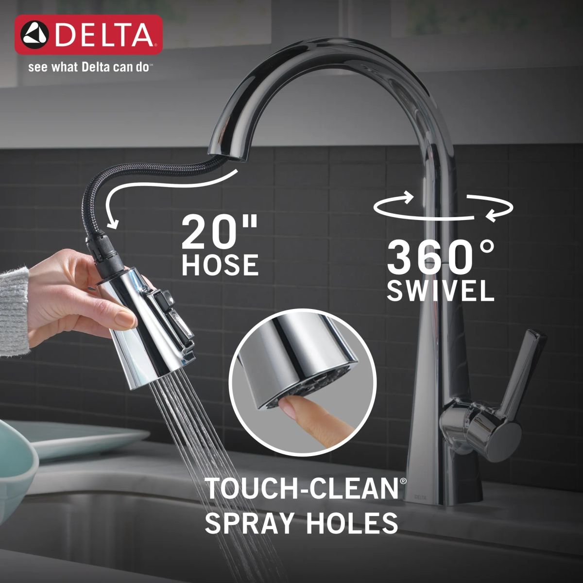 DELTA Lenta Single-Handle Pull-Down Kitchen Faucet — Chrome