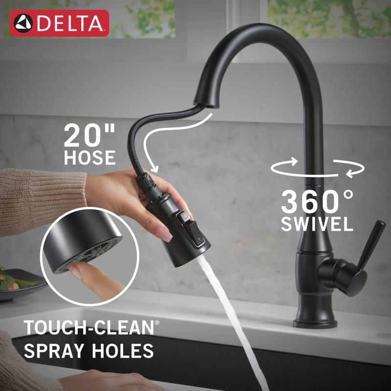 DELTA Hazelwood Single Handle Pull-Down Kitchen Faucet with Soap Dispenser and ShieldSpray Technology — Matte Black