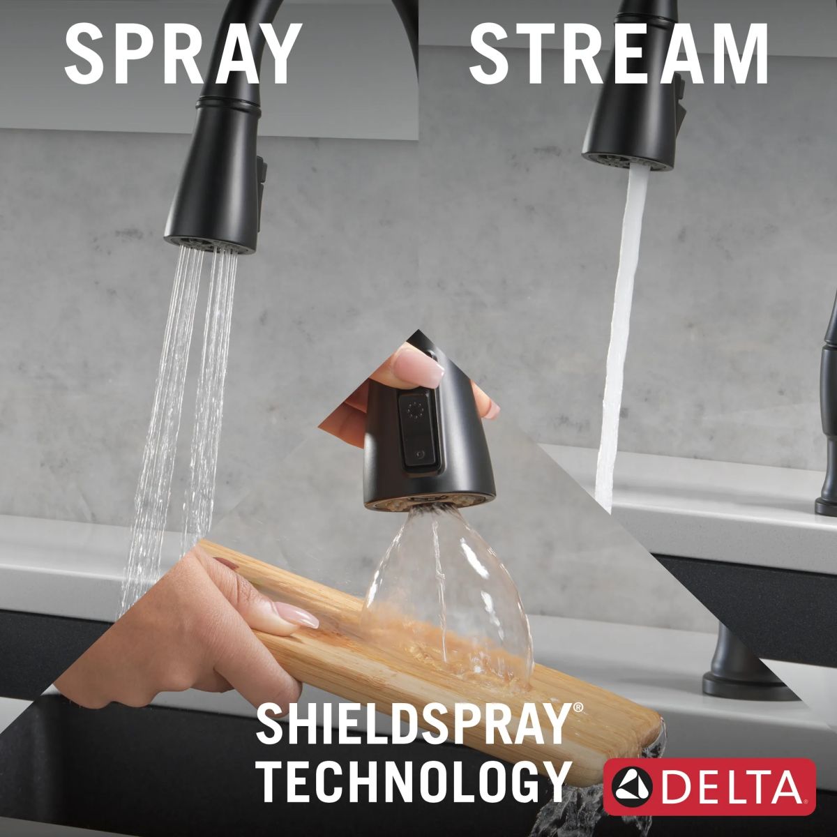 DELTA Hazelwood Single Handle Pull-Down Kitchen Faucet with Soap Dispenser and ShieldSpray Technology — Matte Black