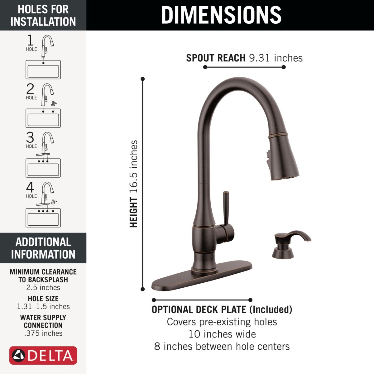 DELTA Hazelwood Single Handle Pull-Down Kitchen Faucet with Soap Dispenser and ShieldSpray Technology — Venetian Bronze
