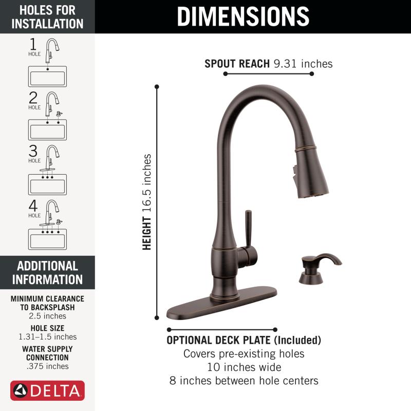 DELTA Hazelwood Single Handle Pull-Down Kitchen Faucet with Soap Dispenser and ShieldSpray Technology — Venetian Bronze