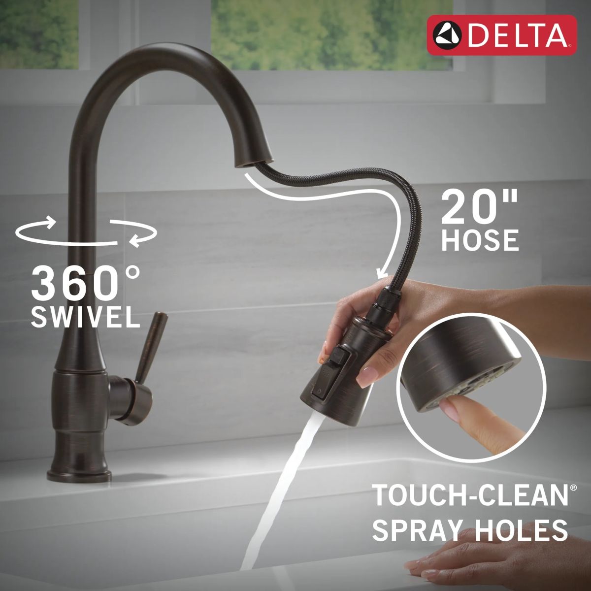 DELTA Hazelwood Single Handle Pull-Down Kitchen Faucet with Soap Dispenser and ShieldSpray Technology — Venetian Bronze