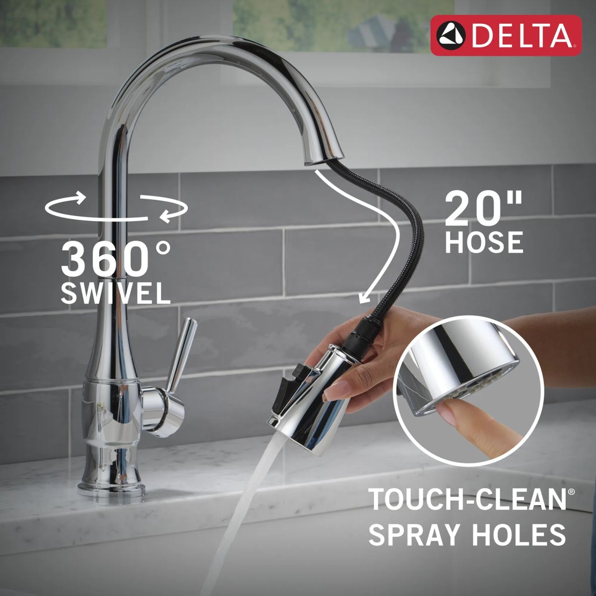 DELTA Hazelwood Single Handle Pull-Down Kitchen Faucet with Soap Dispenser and ShieldSpray Technology — Chrome
