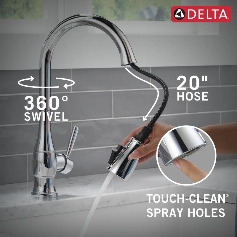 DELTA Hazelwood Single Handle Pull-Down Kitchen Faucet with Soap Dispenser and ShieldSpray Technology — Chrome