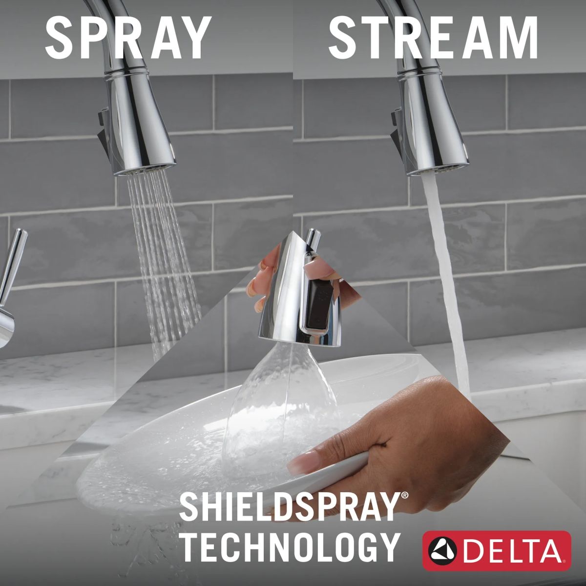 DELTA Hazelwood Single Handle Pull-Down Kitchen Faucet with Soap Dispenser and ShieldSpray Technology — Chrome