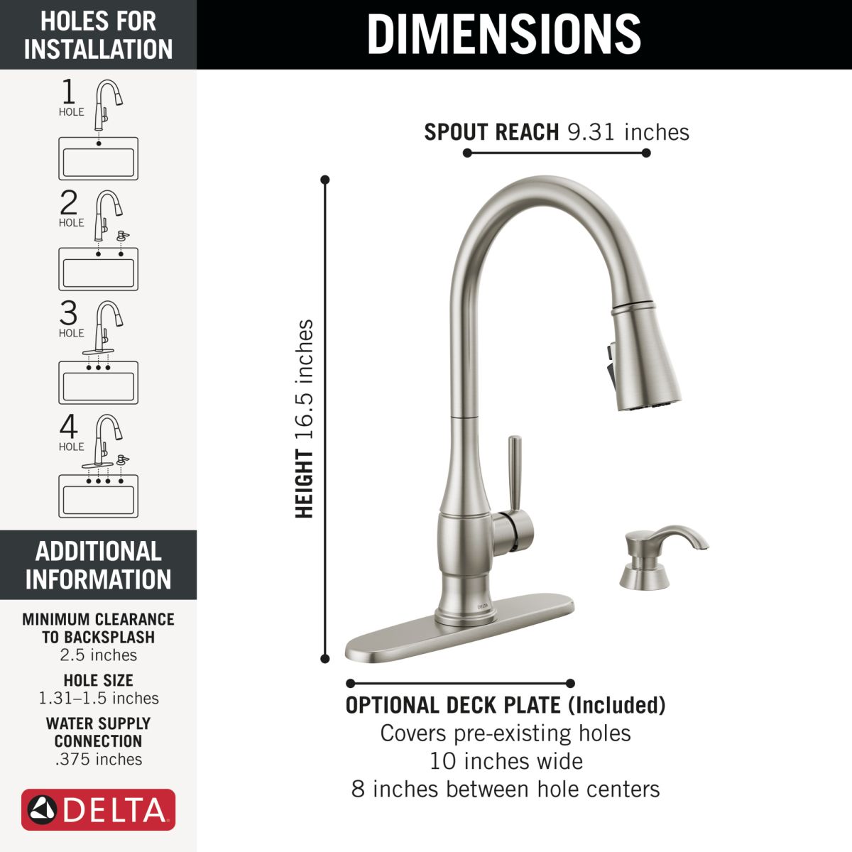 DELTA Hazelwood Single Handle Pull-Down Kitchen Faucet with Soap Dispenser and ShieldSpray Technology — Spotshield Stainless