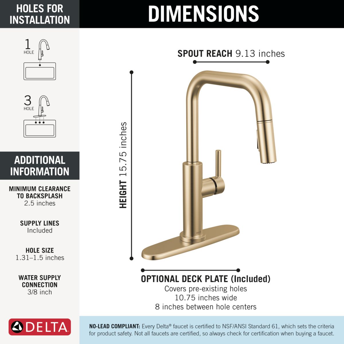DELTA Nicoli Single Handle Pull-Down Kitchen Faucet — Champagne Bronze