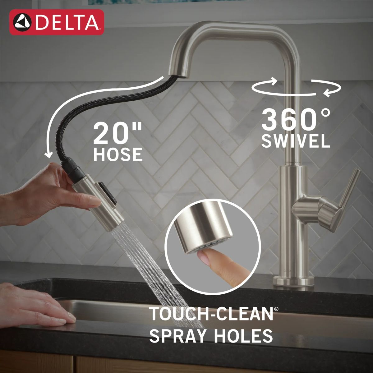DELTA Nicoli Single Handle Pull-Down Kitchen Faucet — Stainless