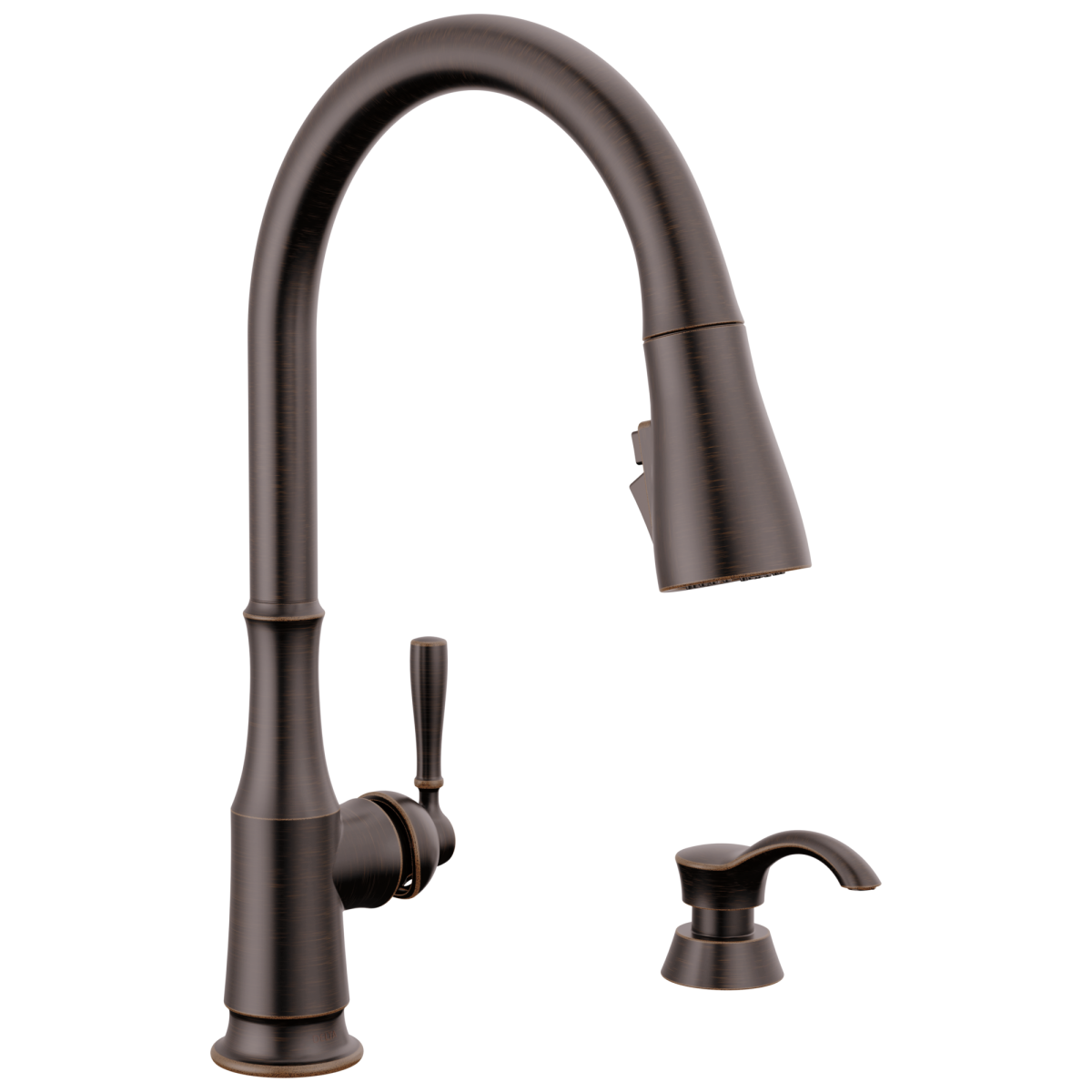 DELTA Capertee Single Handle Pull-Down Kitchen Faucet with Soap Dispenser and ShieldSpray Technology — Venetian Bronze