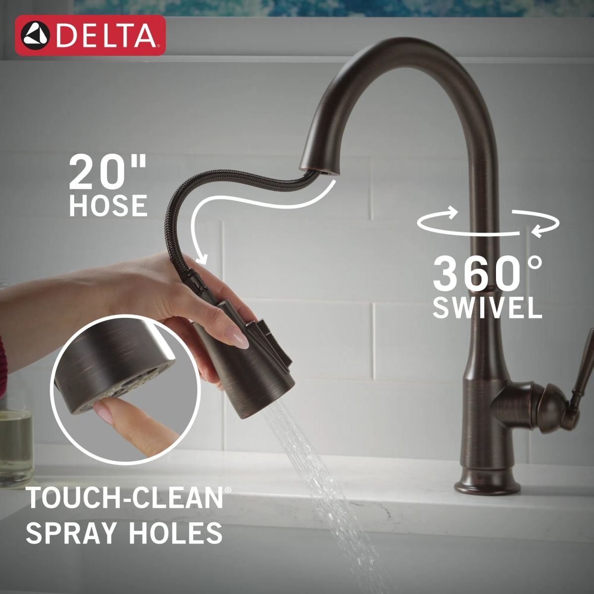 DELTA Capertee Single Handle Pull-Down Kitchen Faucet with Soap Dispenser and ShieldSpray Technology — Venetian Bronze