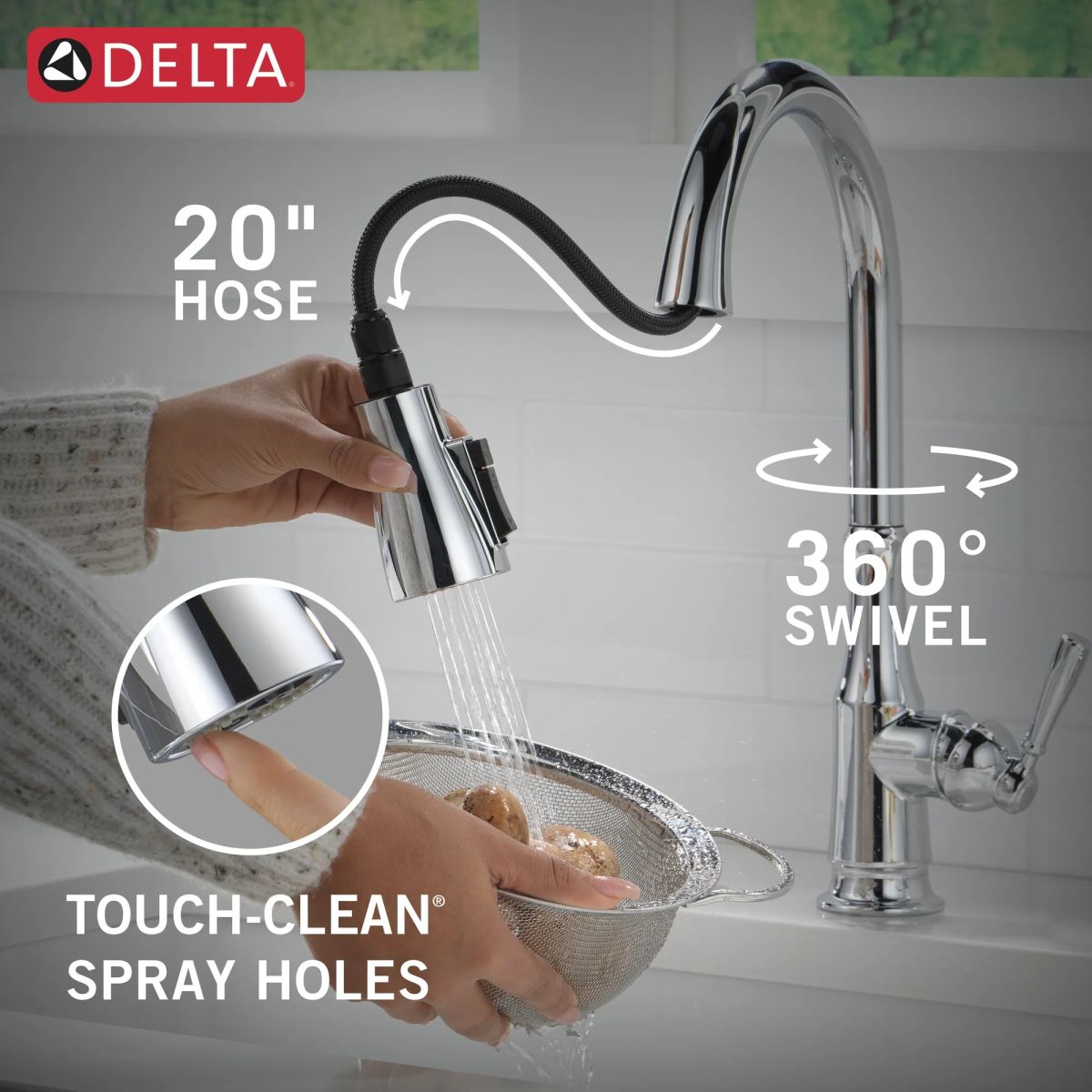DELTA Capertee Single Handle Pull-Down Kitchen Faucet with Soap Dispenser and ShieldSpray Technology — Chrome