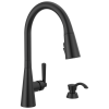 DELTA Boyd Single Handle Pull-Down Kitchen Faucet with Soap Dispenser and ShieldSpray Technology — Matte Black