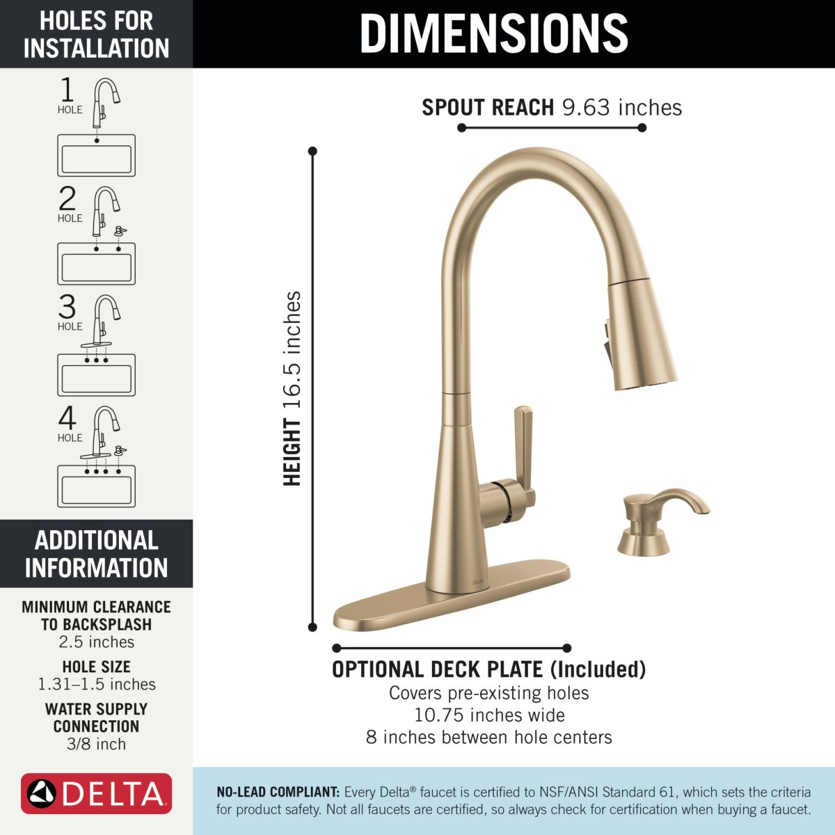 DELTA Boyd Single Handle Pull-Down Kitchen Faucet with Soap Dispenser and ShieldSpray Technology — Champagne Bronze