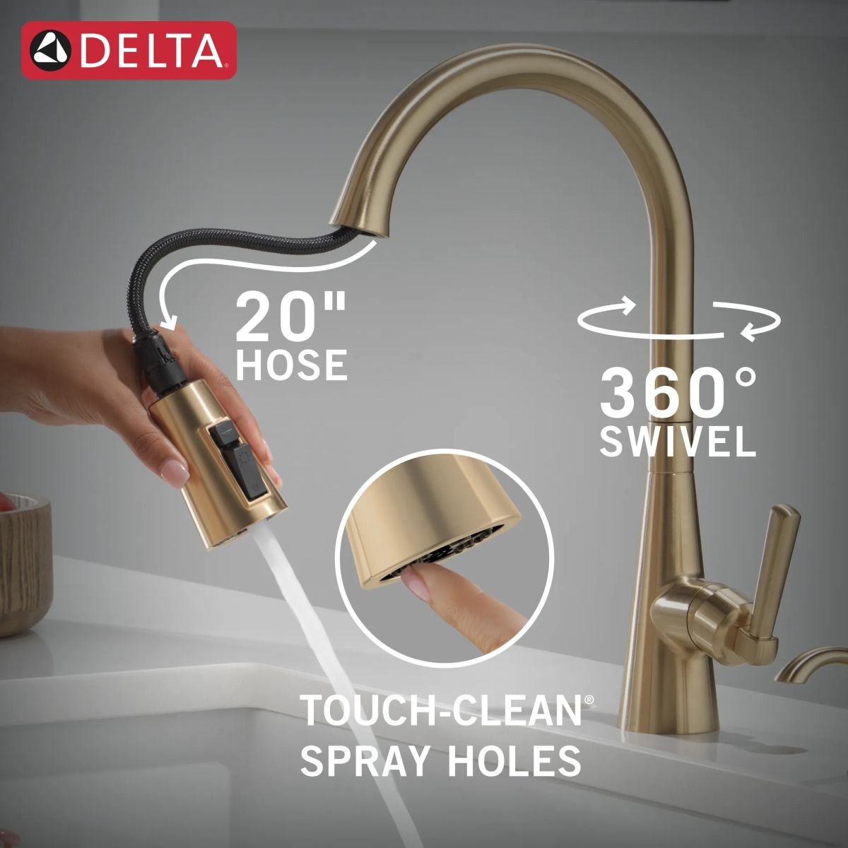 DELTA Boyd Single Handle Pull-Down Kitchen Faucet with Soap Dispenser and ShieldSpray Technology — Champagne Bronze