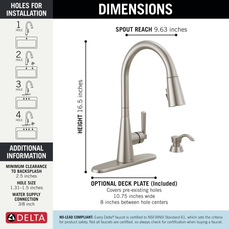 DELTA Boyd Single Handle Pull-Down Kitchen Faucet with Soap Dispenser and ShieldSpray Technology — Spotshield Stainless